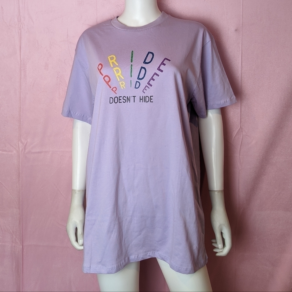 Dolls Kill Daisy Street Pride Doesn't Hide Light Purple Oversized Tee size Large